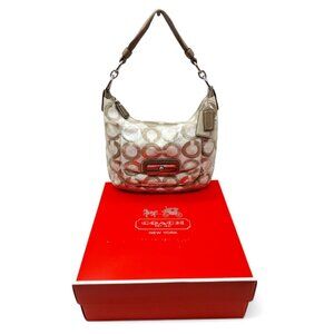 Coach Kristin Signature Canvas Khaki Cream Optic Art Sequin Crossbody Satchel